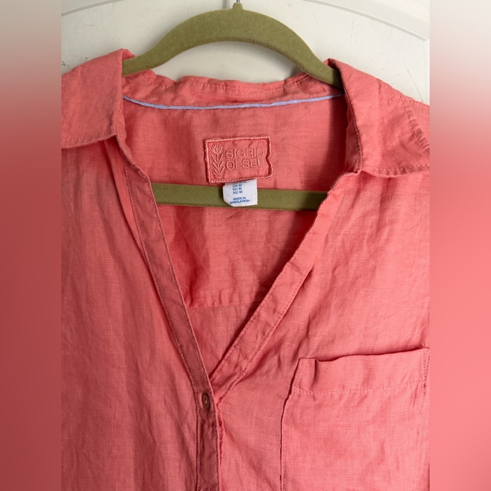 Sigrid Olsen Beautiful Linen Coral Button-Down Shirt size medium - Picture 3 of 9